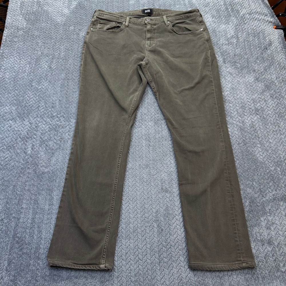 Paige Federal Pants Mens 38x30 Gray Green Slim Straight Leg Rayon Stretch Casual